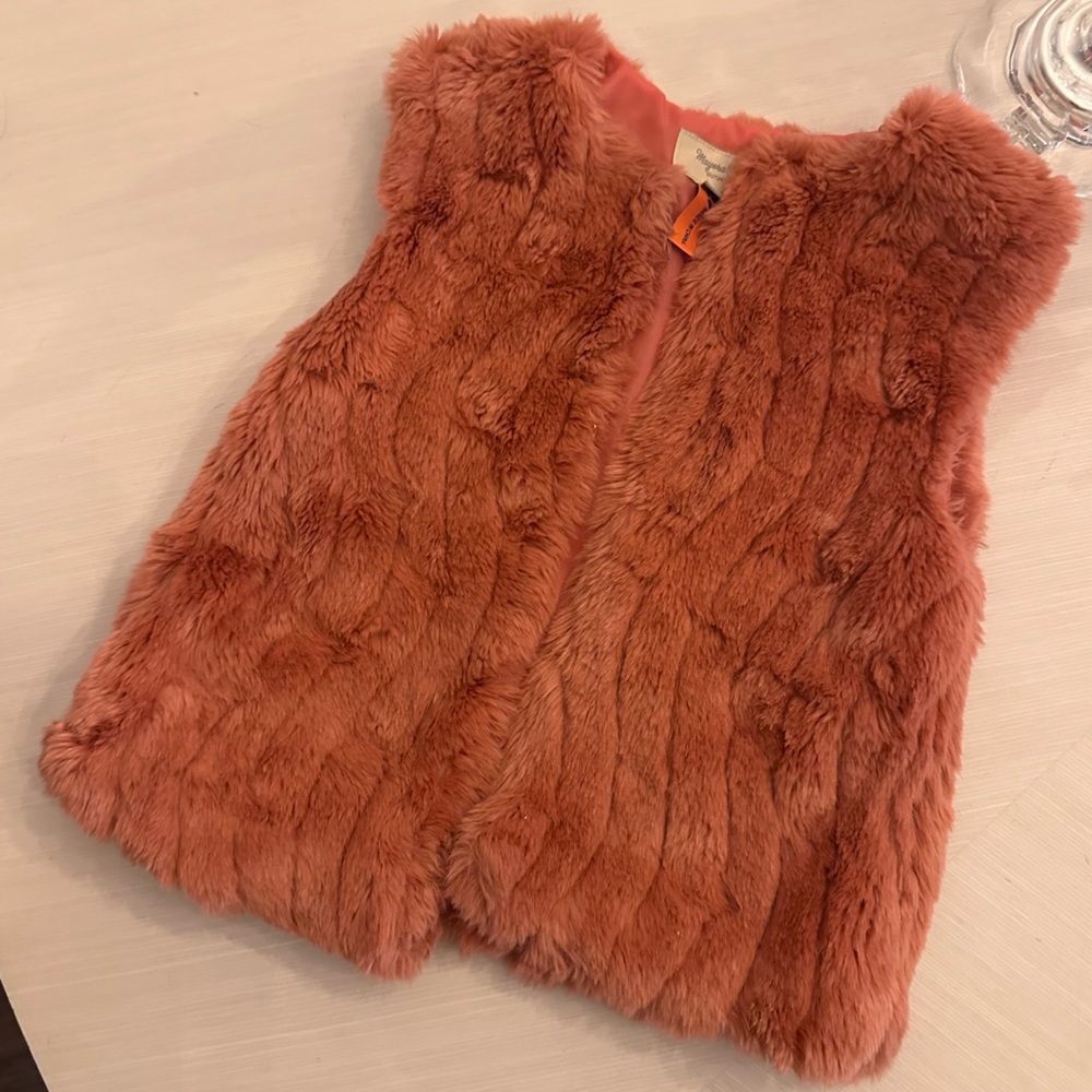 Mayoral Jeans girls Faux Fur Vest in Rust Orange size 3